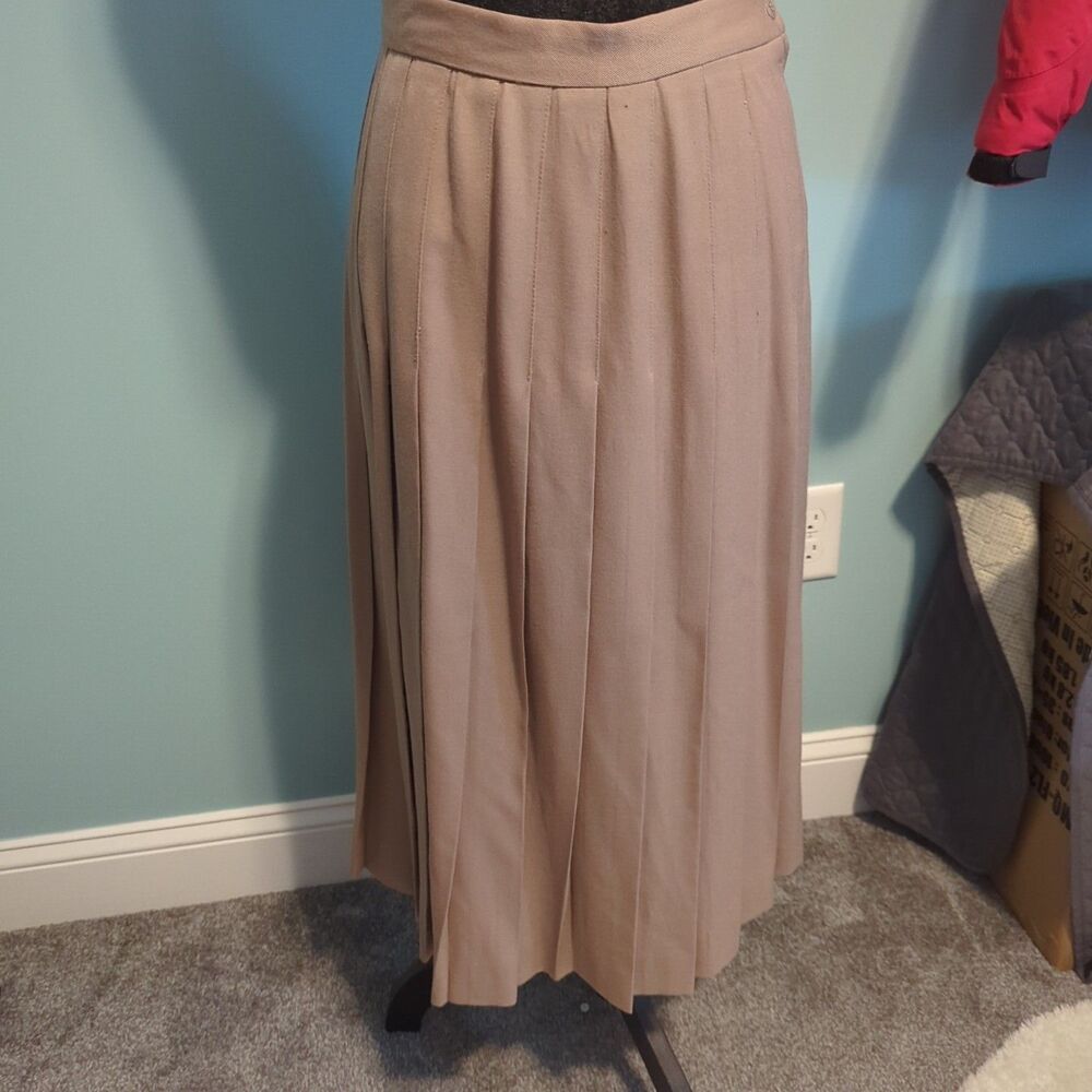 Nordstrom Town Square Beige 100% Pure Wool Pleated Midi Skirt Vintage Size 8